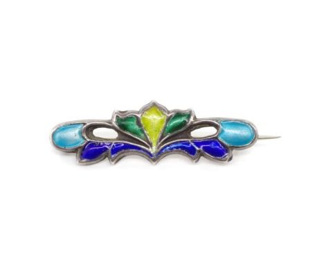 Art Nouveau enamel and sterling silver brooch Marked HM Birmingham 1909. Approx length 42mm