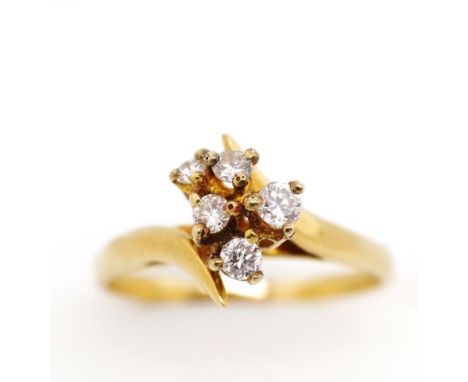 Five stone diamond and 18ct yellow gold ring marked 750. Approx weight 3.2 grams, ring size P