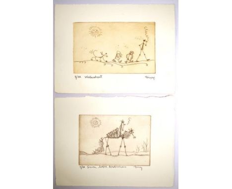 George Edmond Finey (1895-1987) (2) including 'Seven Little Australians,' etching # 9/50, and 'Walkabout,' etching # 3/50, ea