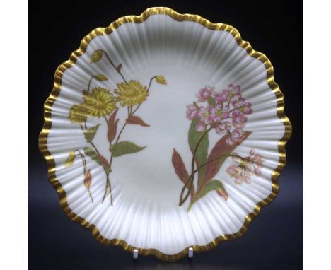 Royal Worcester Blush Ivory display plate with gilt and floral decoration, diameter 21cm approx