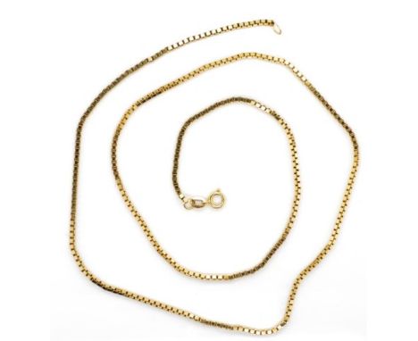 9ct rose gold box chain necklace marked 375. Approx weight 8.8 grams, length 54cm, gauge 1.5mm