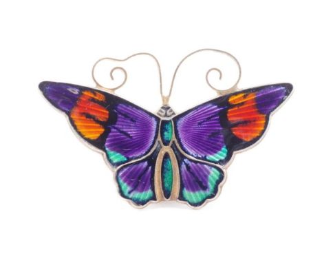 David Anderson enamel and silver butterfly brooch marked Norway 925 S David Anderson. Approx length 49mm