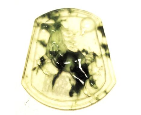 Chinese green jade tablet decorated with a horse 5.7cm high