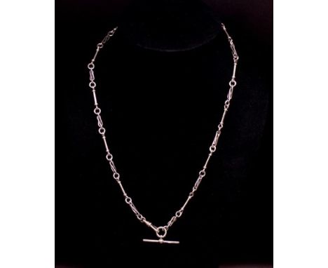 Sterling silver fancy link fob chain marked Sterling to Swivel. (likely early 20th C. North American) and 925 to t bar. Appro