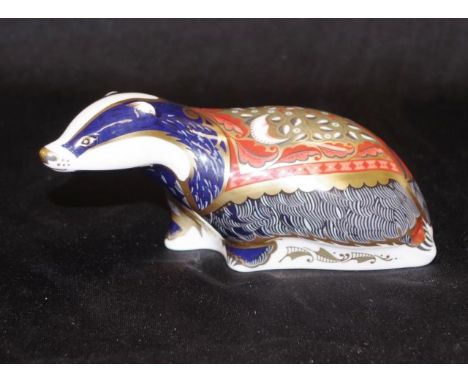 Royal Crown Derby "Moonlight Badger" paperweight with gold button seal and signature to base, width 15.5cm approx