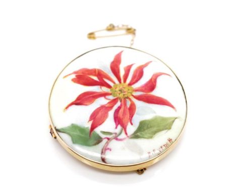Royal Worcester gold mounted porcelain brooch rubbed marks to interior FR? Likely Flavelle, Roberts &amp; Sankey Brisbane. Au