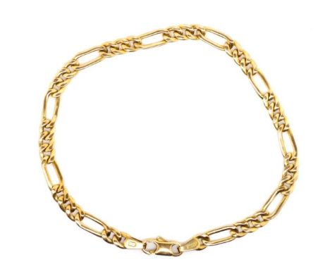 9ct yellow gold figaro chain bracelet marked 375. Approx weight 3 grams, length 18cm