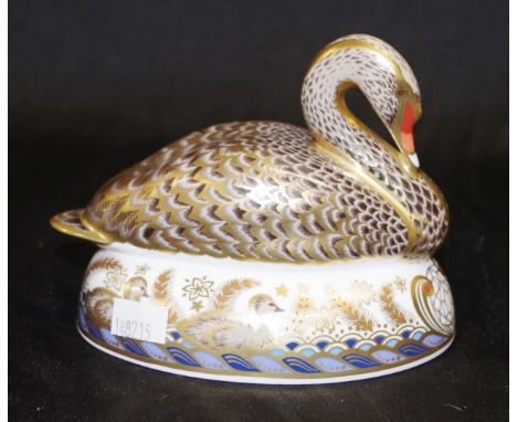 Royal Crown Derby "Black Swan" paperweight Edition 1459, with gold button seal and signature to base, height 10cm approx