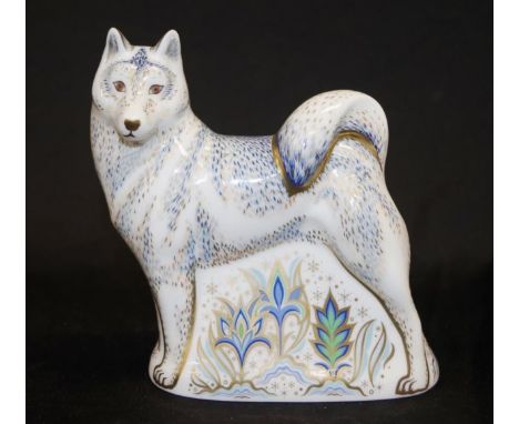 Royal Crown Derby "Husky" paperweight limited edition 142/750, with gold button seal and signature to base, height 16cm appro