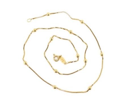 18ct yellow gold chain necklace with ball and franco type links. Marked 750, approx weight 3.8 grams, length 38cm