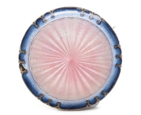 Norwegian guilloche enamel and silver brooch by Askel Holmsen. Marked makers 925s. Approx width 30mm. Minor wear to side