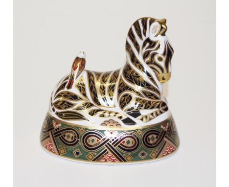 Royal Crown Derby "Zebra" paperweight with gold button seal and signature to base, height 13cm approx