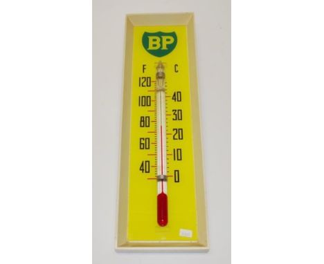 BP Petroleum framed advertising thermometer large glass thermometer, enclosed in frame, with BP logo, (height 48cm approx, to