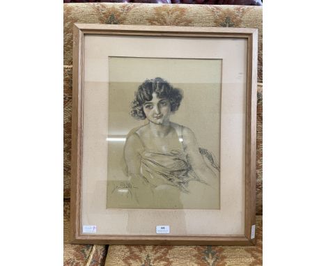 Pastel Sketch Portrait of a Young Girl French School 1919 (indistinct signature) 