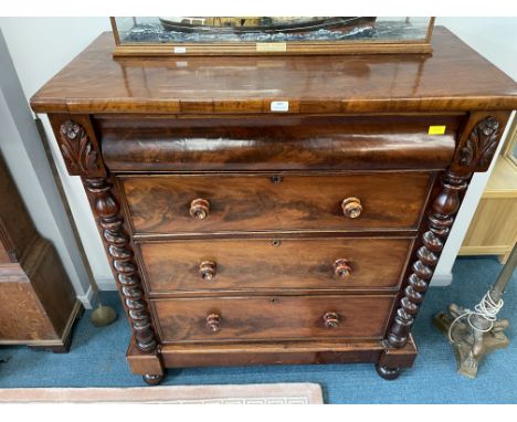 Victorian Mahogany Veneers Scotch Chest with Barley Twist Supports 