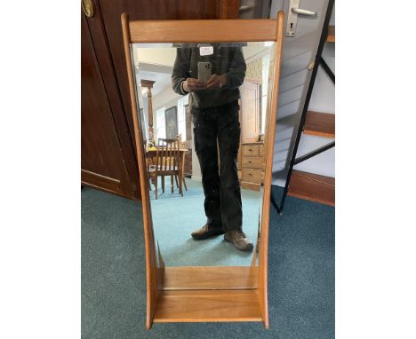 Danish Retro Teak Beveled Edge Wall Mirror with Shelf 