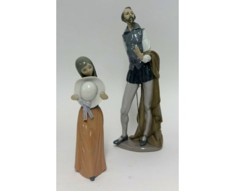 Nao, figure of a swordsman height 37cm (faults) and a Lladro figure of a girl with hat height 24cm