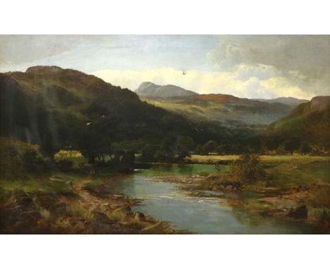 Arthur Brandish Holte (fl.1883-1894)An extensive river landscapeSigned, oil on canvas, 64cm by 125.5cmOriginal canvas. There 