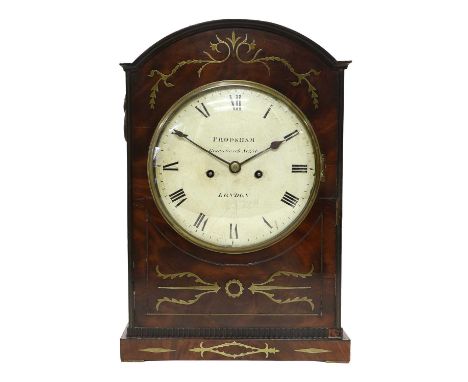 A Mahogany and Brass Inlaid Striking Table Clock, signed Frodsham, Gracechurch Street, London, circa 1850, arched case, ringe