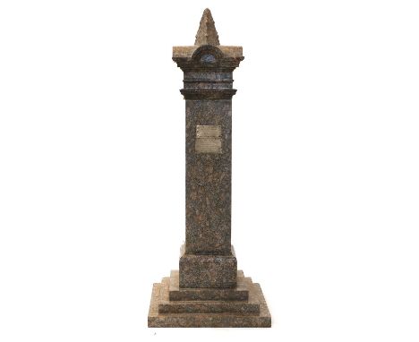 A 19th Century Granite Copy of the King Edward I Monument, with two silver plaques engraved in Latin, hallmarks for London 18