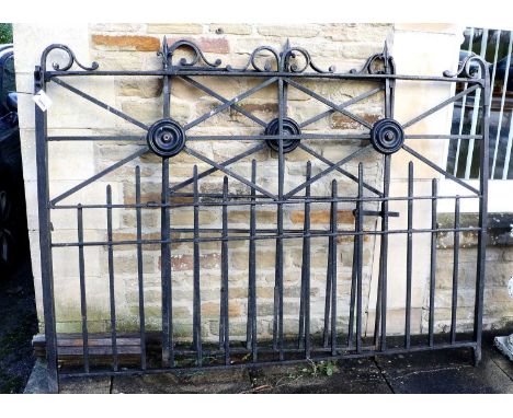 A 20th Century Cast Iron Garden Gate, of rectangular form, with scrolled brackets and fleur-de-lys-shaped finials with moulde