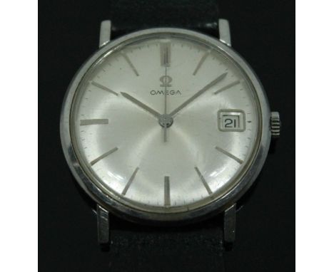 A 1966 Omega Genéve ref.132.019 stainless steel wristwatch with silvered signed dial, baton hands and hour markers in silver 
