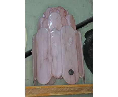 An Art Deco glass light shade of jelly form, height 35cm.Condition: chip to outer edge as pictured, three hooks still present