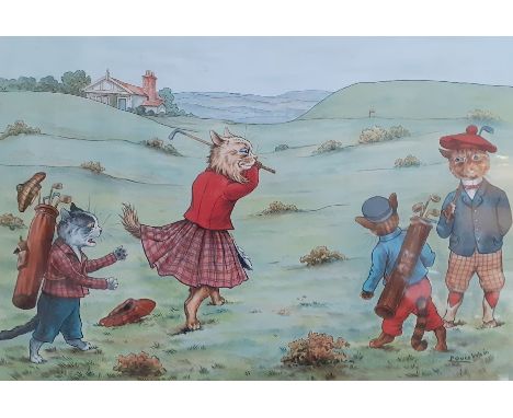 A Pair of Louis Wain prints, 'The Approach' and 'The Putt', depicting cats playing golf, early 20th century, 55.5cm x 37.5cm,
