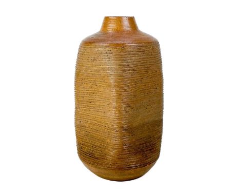 Janet Leach (1918-1997) large stoneware salt glaze vase. Personal and Leach impressed marks, slightly compressed form height 