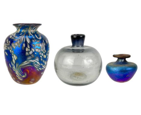 A Norman Stewart Clarke art glass vase. Dated 1989, together with a T S Ackroyd art glass vase and one other art glass vase (