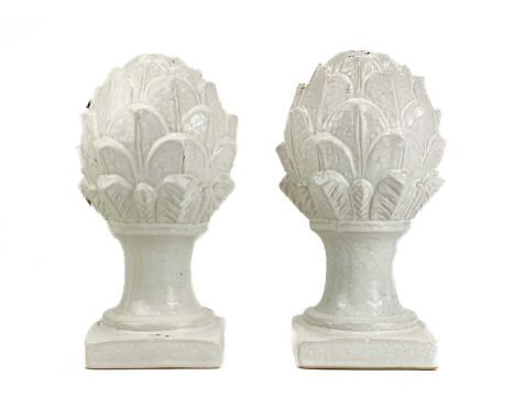 A pair of ceramic artichokes with crackle glaze finish.  Height 30cm.
