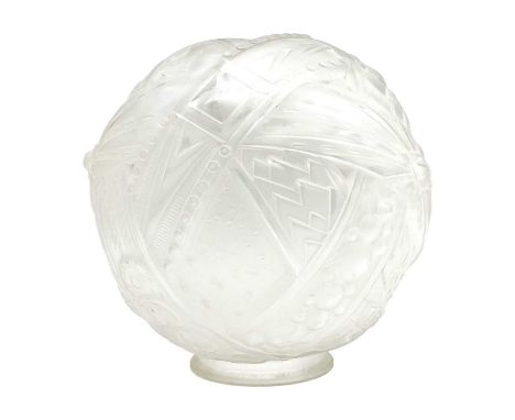 A Muller Freres Luneville frosted glass globe. Moulded with flowerheads, stars and geometric motifs, moulded mark, diameter a