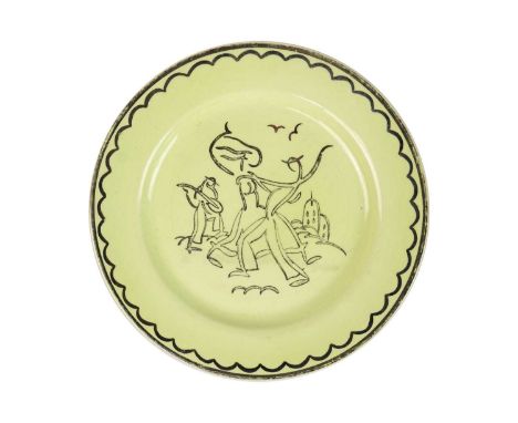 A 1930s Clarice Cliff Bizarre circular plate designed by Ernest Procter A.R.A. Manufactured for the Harrods Art in Industry e