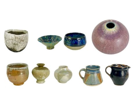 Delan COOKSON (1937)  A ceramic squat vase with incised mark.Height 9.5cm. Together with other studio pottery by different ha