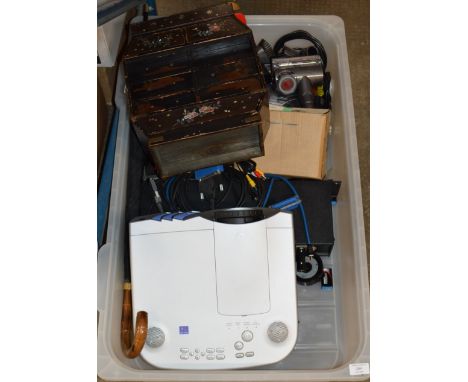 BOX CONTAINING PROJECTOR, AUDIO EQUIPMENT, JEWELLERY BOX ETC     