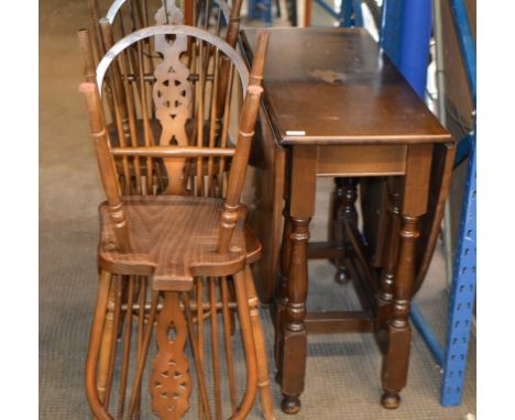 OAK GATE LEG TABLE WITH 4 ERCOL STYLE CHAIRS     