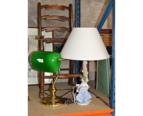 MAHOGANY CHAIR, REPRODUCTION DESK LAMP &amp; NAO TABLE LAMP     