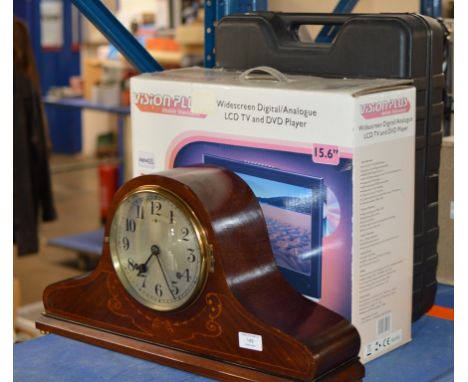 INLAID MAHOGANY STRIKING MANTLE CLOCK, BOXED TV/DVD &amp; PORTABLE STOVE     