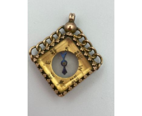 Antique Edwardian 9 carat gold compass fob/pendant having clear Hallmark for William Oliver Birmingham 1900. Intricate gold b