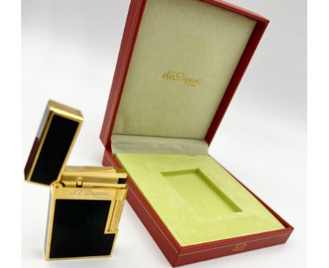 A Dupont ST Black Enamel and Gold Plated Plume L2 Lighter. As new, in original box with documents. 