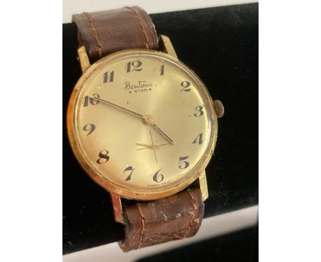 Vintage 1950/60s Gentlemans BENTIMA  STAR wristwatch. Manual winding in full working order. Vintage brown leather strap.17 Je