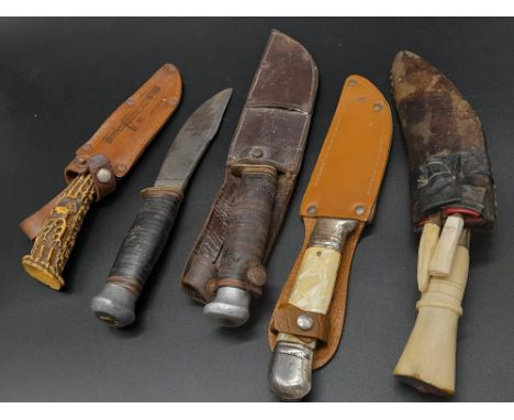 Five Interesting Vintage Hand-Knives - Four with Sheaths. As found. 
