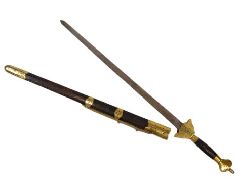 A Ceremonial Asian Sword. In scabbard - 80cm total length. 