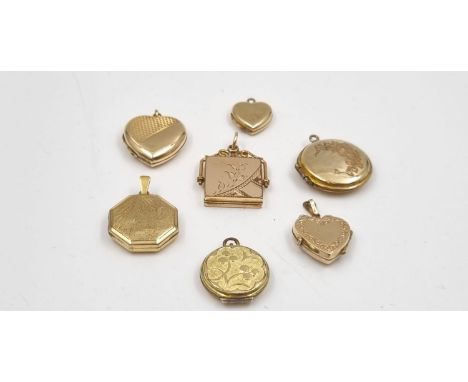 A group of seven, rolled gold, vintage lockets. Total weight: 25,2 g.