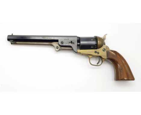 A Vintage Replica Metal, Brass and Wood Colt Navy Revolver Full Working Action 