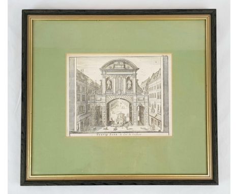 An Antique (early 18th century) Steel Engraved Print of Temple Bar - London. 30 x 28cm 