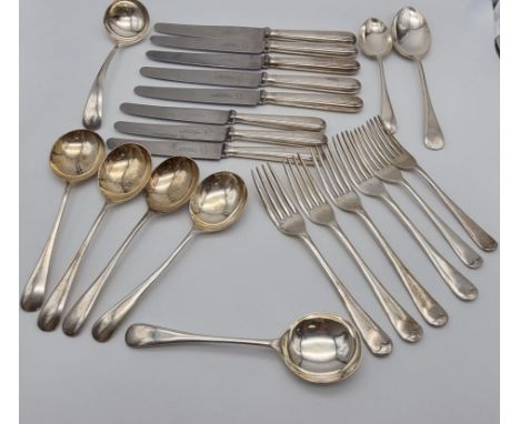 22 Assorted Vintage Pieces of Asprey Silver-Plated Cutlery. Spoons, forks, knives and a ladle. All sizes. 