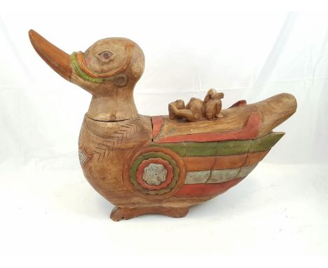 A Peculiar Giant Wooden Antique Duck in the Form of a Babies Cot! An extraordinary hand-made and hand-painted duck with two o