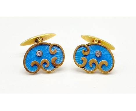 antique Russian Fabergé 14CT yellow Gold Diamonds Enamel Cufflinks By Master Wilhelm Reimer.Stunning Rare Original Faberge ?R