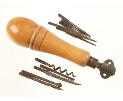 A nice quality boxwood and brass tool handle containing 12 tools G++ 